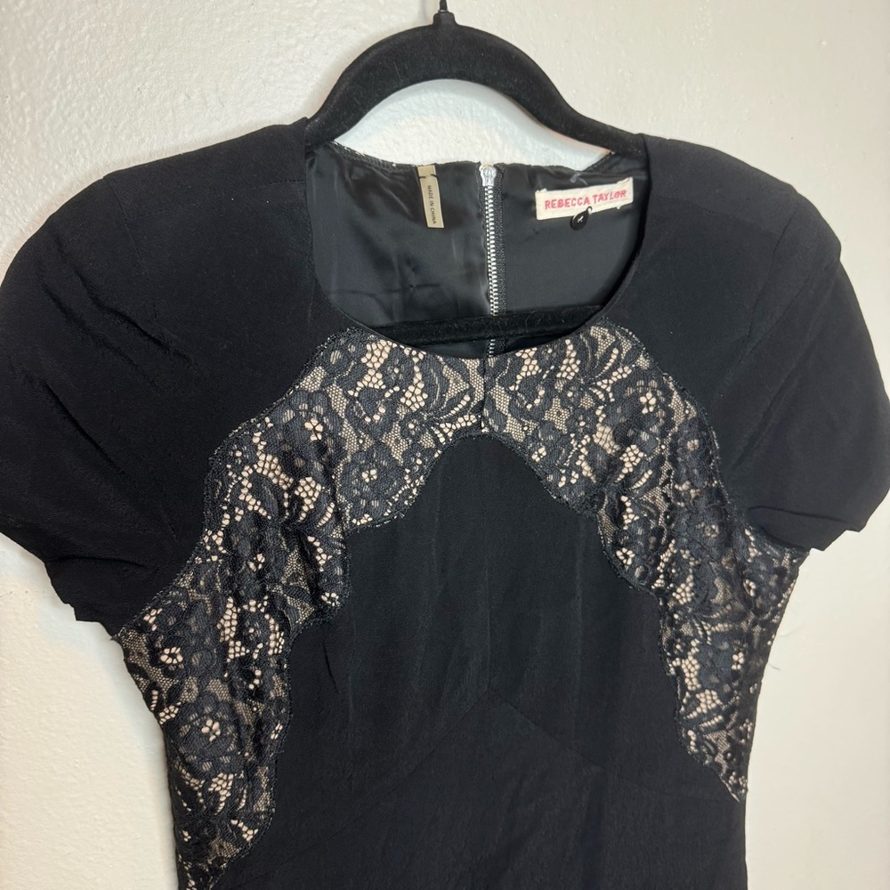 Rebecca Taylor Black Lace Silk Crepe Dress Size 4 - Picture 5 of 14